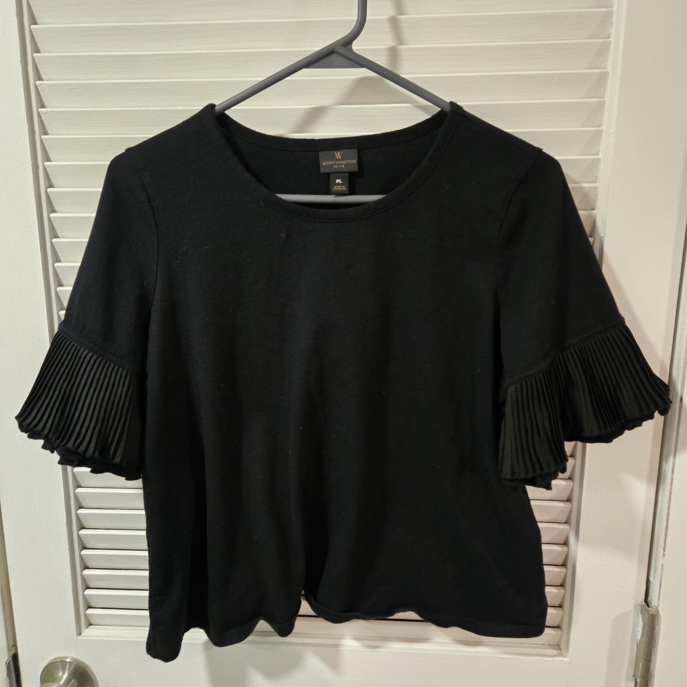 Worthington Black T with Pleated Sleeves